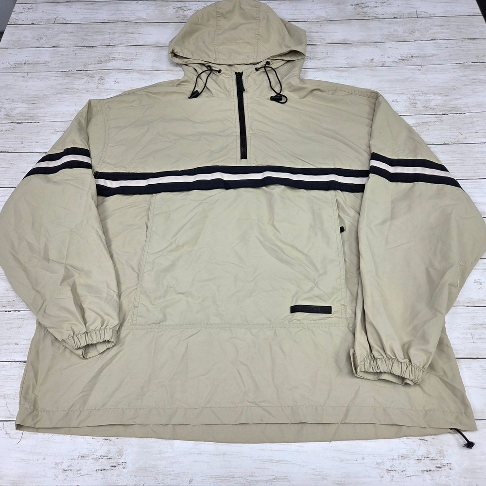 Old Navy Quarter Zip Windbreaker Pullover Hooded Jacket Men XL Beige Striped